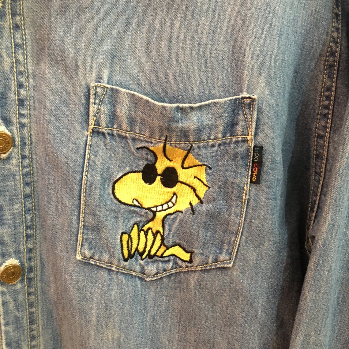 90's Peanuts Snoopy Denim Shirt Embroidered Characters Big Etsy