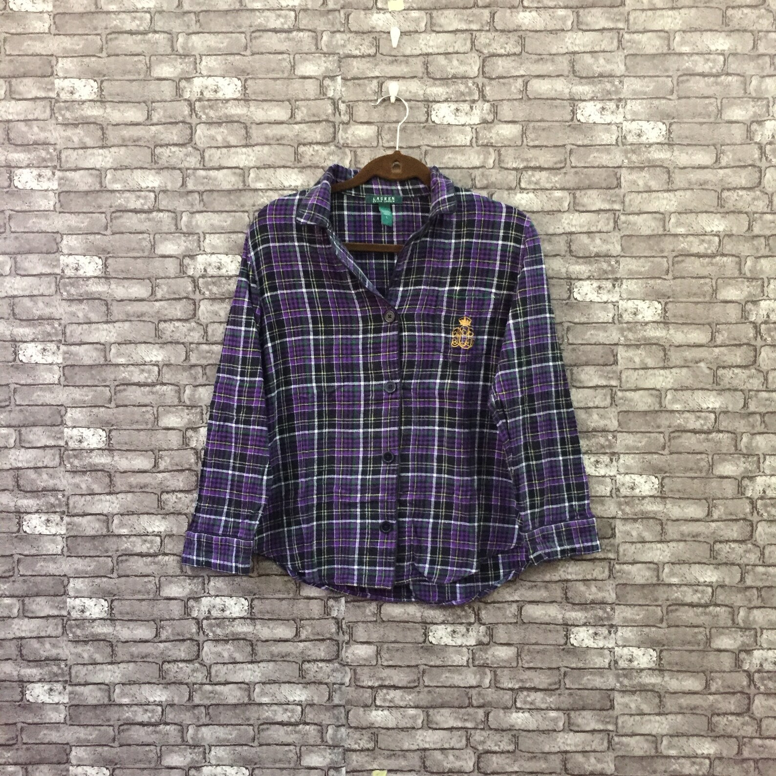 Ralph Lauren Plaid Flannel Shirt Purple Black Women Plaid Etsy