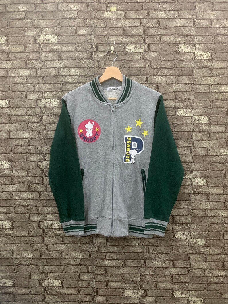 90's Peanuts Snoopy Jacket Grey Green Cartoon Sweater | Etsy