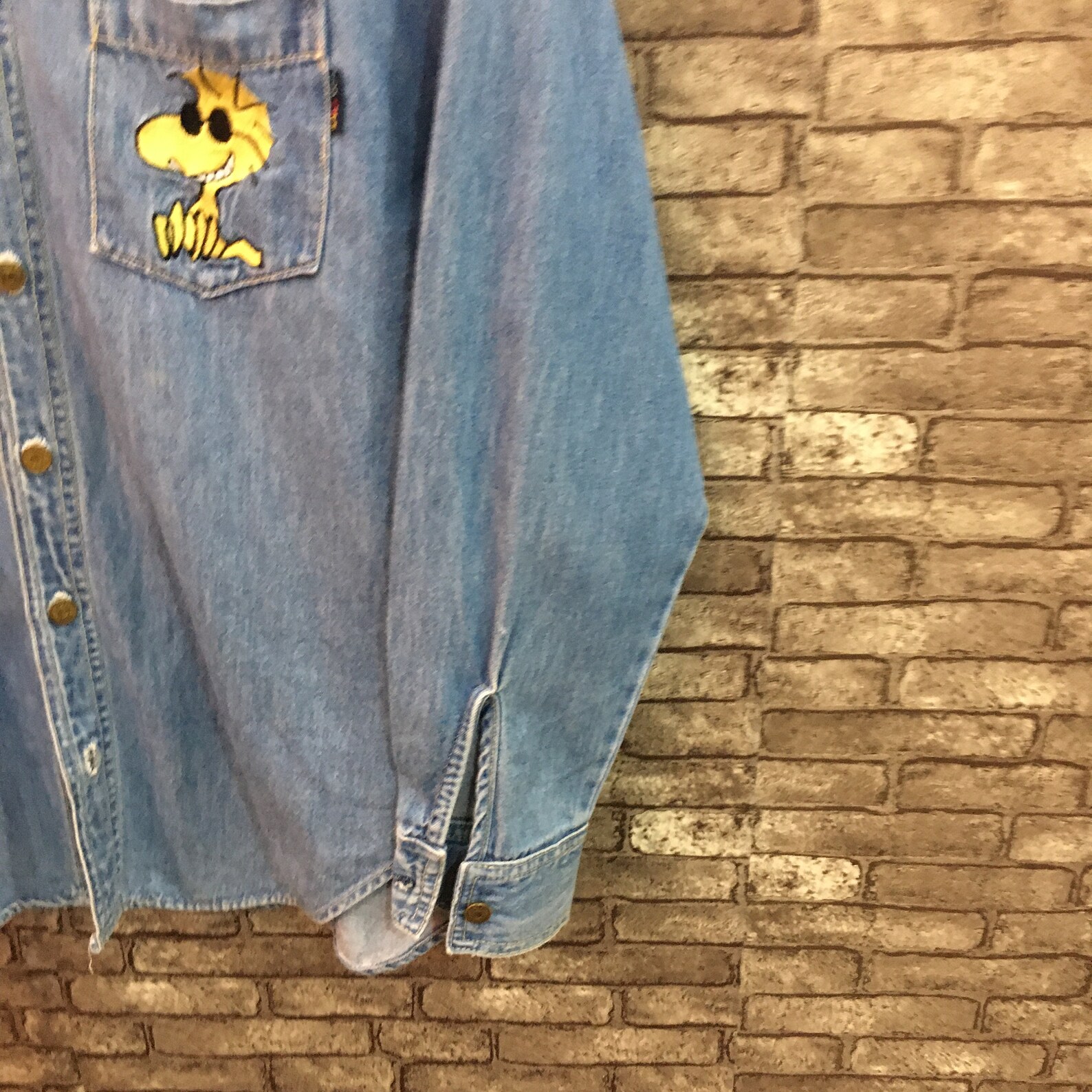 90's Peanuts Snoopy Denim Shirt Embroidered Characters Big Etsy