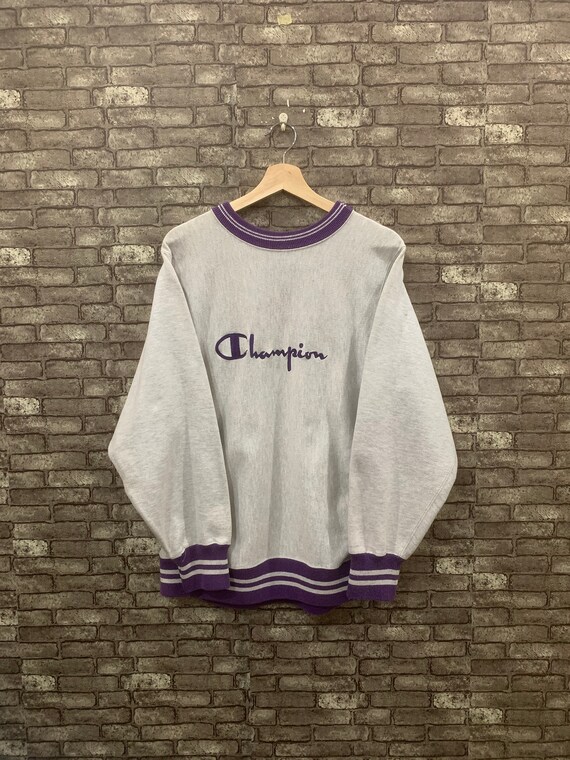 90's Champion Sweatshirt Reverse Weave Grey Purple