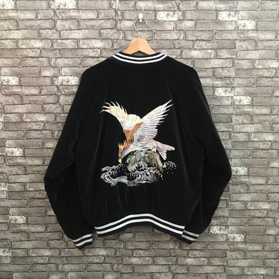 90's Sukajan Jacket Black Phoenix Embroidery Big L