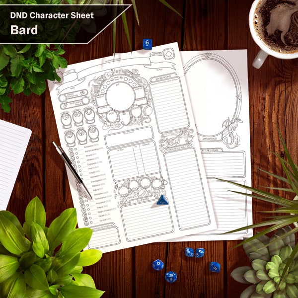 DnD 5e Bard Character Sheet – Interactive PDF and Printable Versions