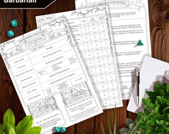 Barbarian Class Cheatsheet (DnD 5.5e 2024 & 5e 2014 Version)  - Downloadable PDF