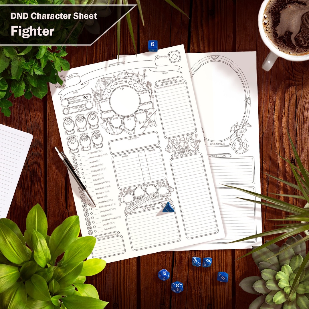 Dnd 5e Fighter Character Sheet Interactive PDF and Printable Versions