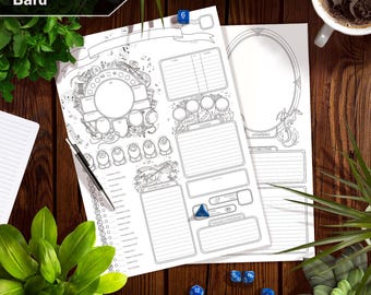 DnD 5e Bard Character Sheet – Interactive PDF and Printable Versions