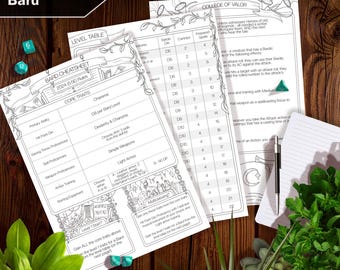 Bard Class Cheatsheet (DnD 5.5e 2024 & 5e 2014 Version)  - Downloadable PDF