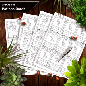 DnD 5e Potions-kaarten: pdf-bestanden om af te drukken en online games!