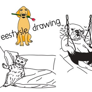Custom Ugly Pet Portrait Bad Art Funny Weird Dog Cat Rabbit Animal Drawing Line Art Illustration Parody Memorial Personalised Gift