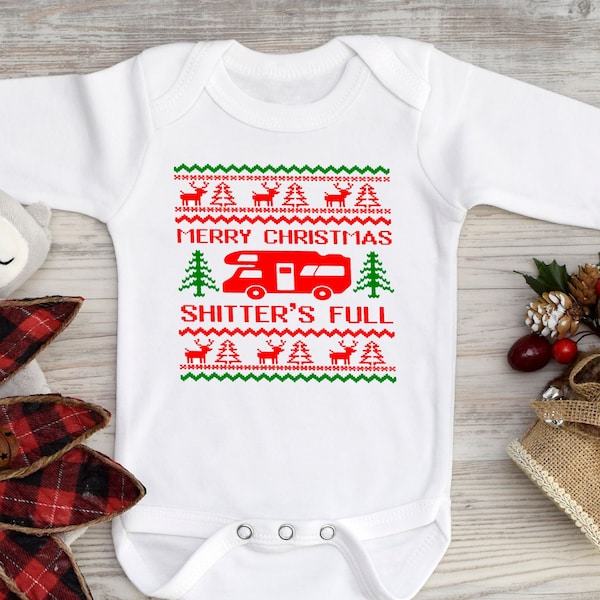 Merry Christmas Shitter's Full Bodysuit, Ugly Christmas Sweater, Vacation Bodysuit, Christmas Sweater Toddler, Funny Christmas Outfit.