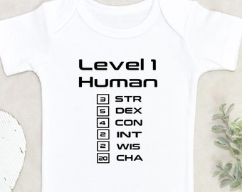 Level 1 Human Bodysuit, Gamer Baby, Dungeons and Dragons, Baby Bodysuit, Custom Bodysuit, Baby Bodysuit, Coming Home Outfit, Baby Shower