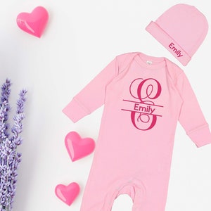 Monogrammed Footie, Baby Girl Monogram Outfit, Baby Coming Home Outfit, Personalized Sleeper, Personalized Baby Shower Gift