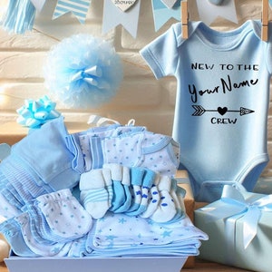 Personalized Baby Boy Gift Box Set, 24 Piece Baby Gift Set, Custom Gift, Baby Shower Gift Box, Newborn Gift, Welcome Baby Gift, Size NB-3M.