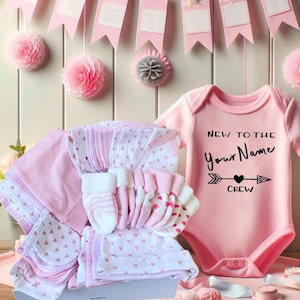 Personalized Baby Girl Gift Box Set, 24 Piece Baby Gift Set, Custom Gift, Baby Shower Gift Box, Newborn Gift, Welcome Baby Gift, Size NB-3M.