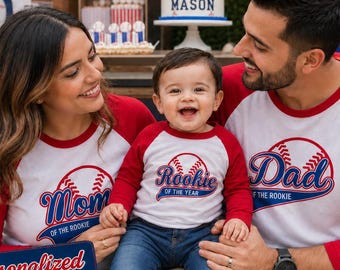 Rookie of the Year Family Shirts, Baseball First Birthday Outfit, Personalized 1st Birthday Boy Shirt, Mommy Daddy of the Rookie Set