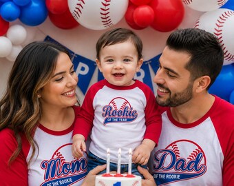 Rookie Of The Year Family Birthday Set, Personalized, Daddy of the Rookie, Mommy of the Rookie, First Birthday Boy, 1st Birthday Boy.