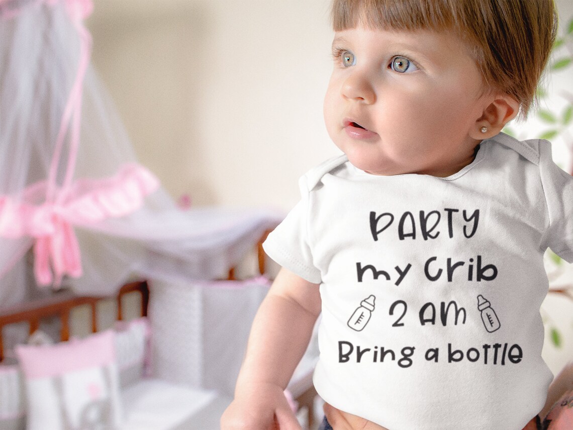 Party at My Crib 2am Bring A Bottle Funny Baby Bodysuit Etsy