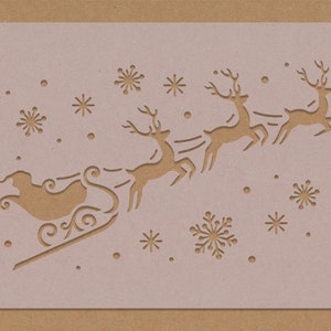 Merry Christmas Santa's Sleigh Snowflake Decorative Stencil Seasons Greetings