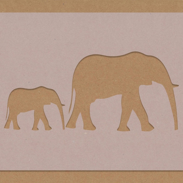Famille d'éléphants pochoir animaux artisanat chambre d'enfants