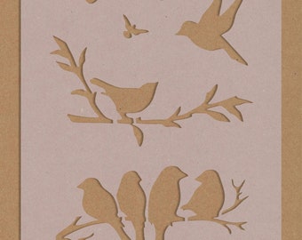 Birds Flying From Branch Tree Stencil Crafting Wall Art A6 A5 A4 A3 Shabby Chic