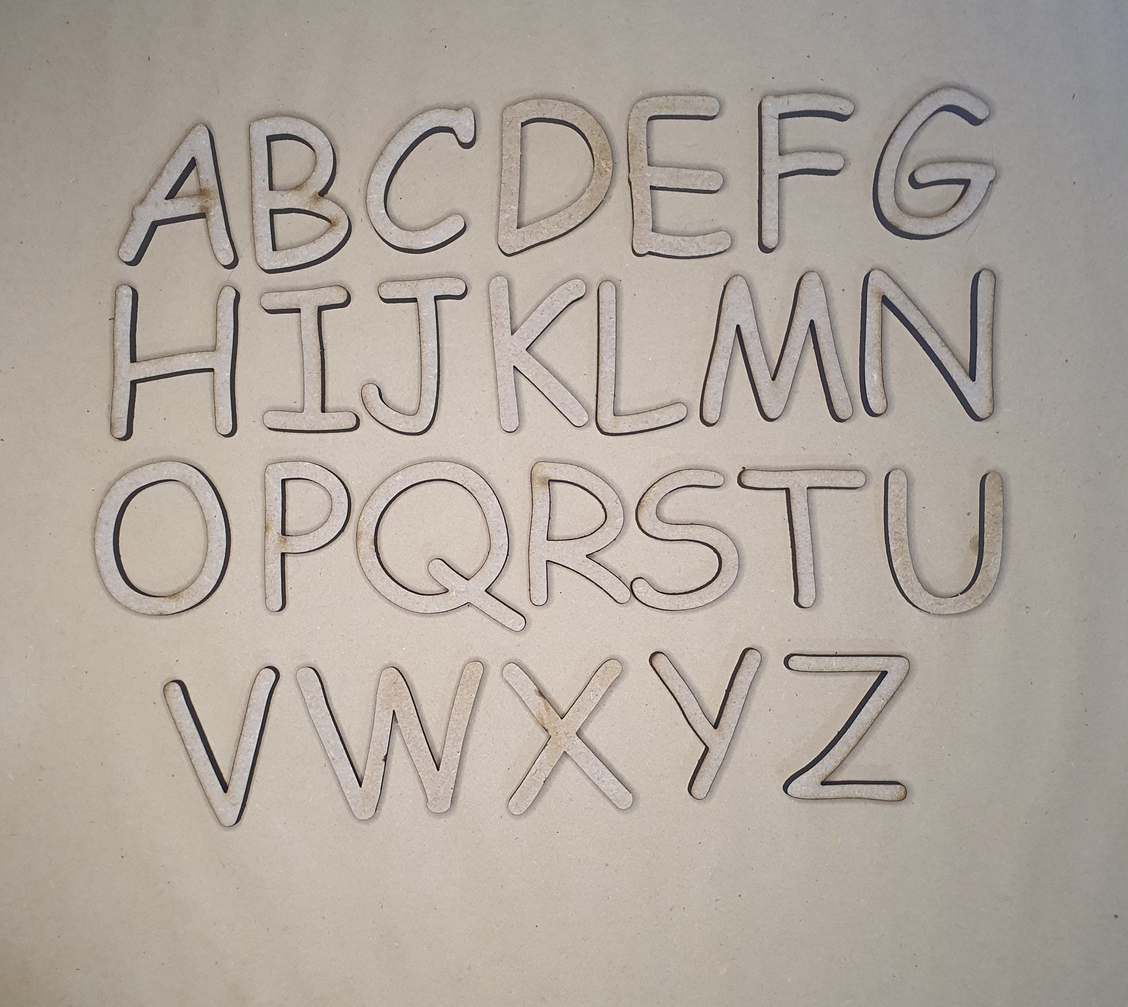 Comic Sans Font Unpainted Wooden Letters MDF Laser cut full alphabet