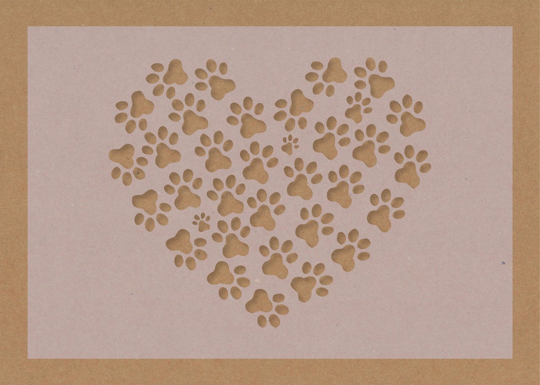Paw Print Heart Reusable Stencil Crafting Wall Art A6 - A3 Shabby Chic ...