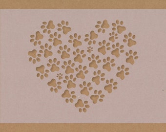 Paw Print Heart Reusable Stencil Crafting Wall Art A6 - A3 Shabby Chic