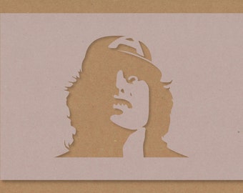 Angus Young ACDC Stencil Celebrity Rock Star Vintage Crafting Wall Art A6 A5 A4 A3 Shabby Chic