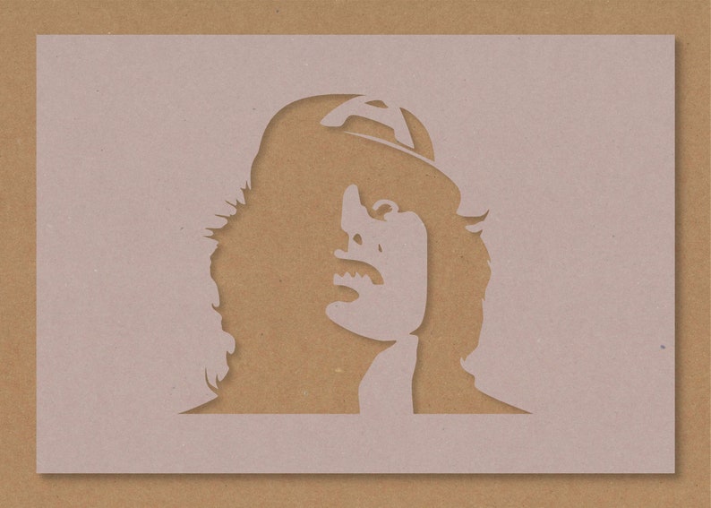 Angus Young ACDC Stencil Celebrity Rock Star Vintage Crafting Wall Art ...