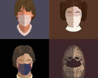 Star Wars | Collage of Luke, Leia, Han and Chewbacca wearing Surgical Masks