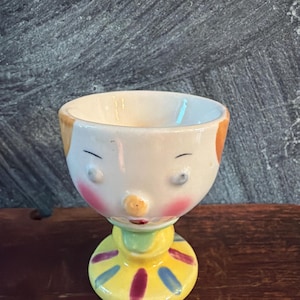 Vintage Porcelain Girl Clown Carnival Egg Cup/Holder - Japan