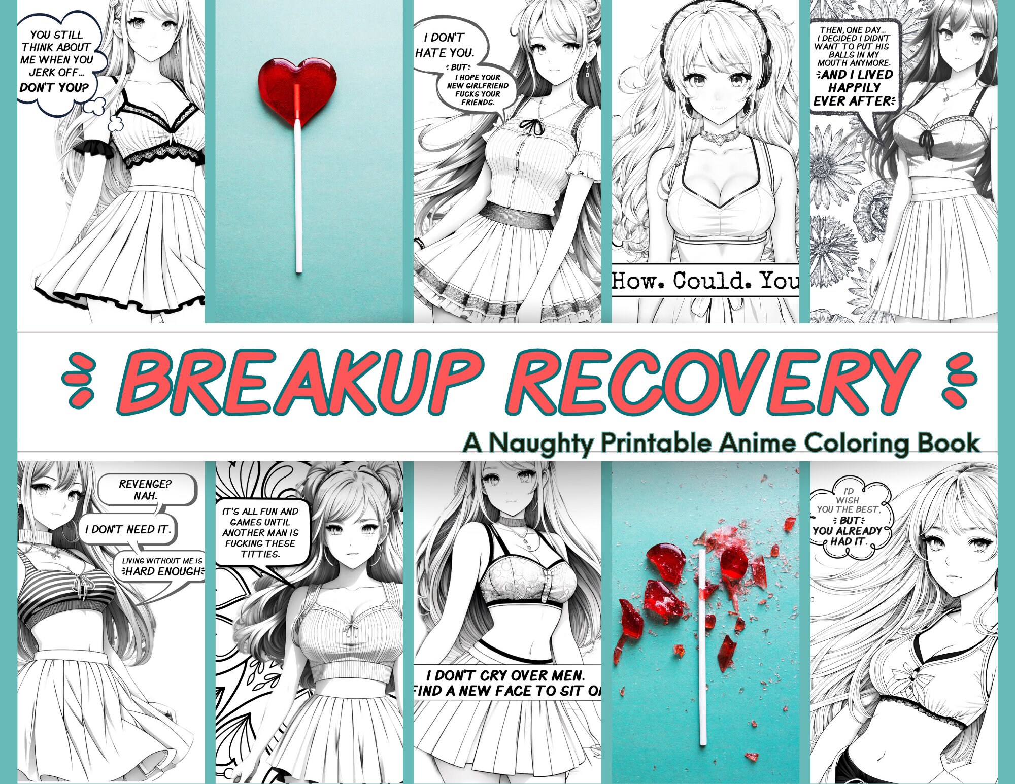 Breakup Anime Coloring Pages. Insulting Inappropriate Coloring Etsy