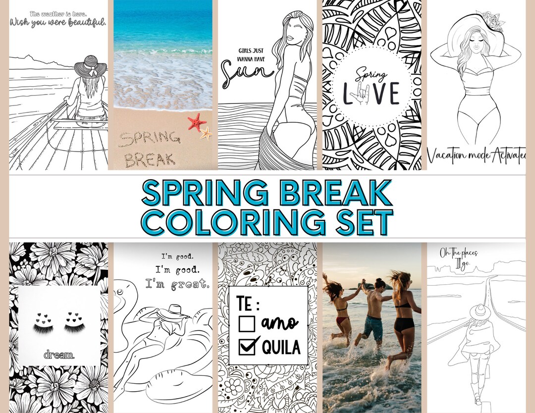 Spring Break Coloring Book. Printable Adult Coloring for Anxious ...