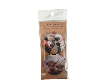 Cow Car Coasters Set: Farmhouse Animal Car Accessories
