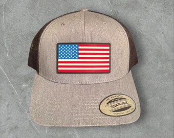 American Flag PVC Patch Trucker Hat | USA Made Snapback Cap