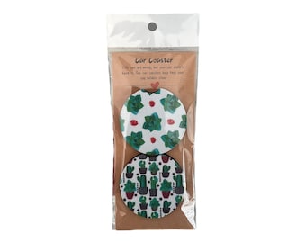 Cactus Car Coaster Set, Neoprene Rubber, 2.5 inch Diameter