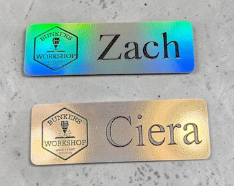 Custom Holographic Name Badge • UV Printed Logo Employee Tag (Magnetic/Pin Back)