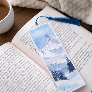 Hand Painted Watercolor Bookmark Nature Scene Mountain Forest Handcrafted Gift for Readers, Nature Lovers