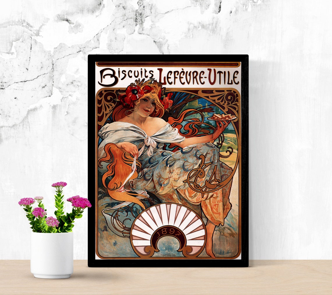 Alfons Mucha 1896 Biscuits Lefevre Utile Poster Art Nouveau Etsy