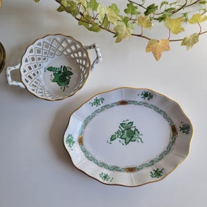 Herend porcelain Apony green plate and basket collection