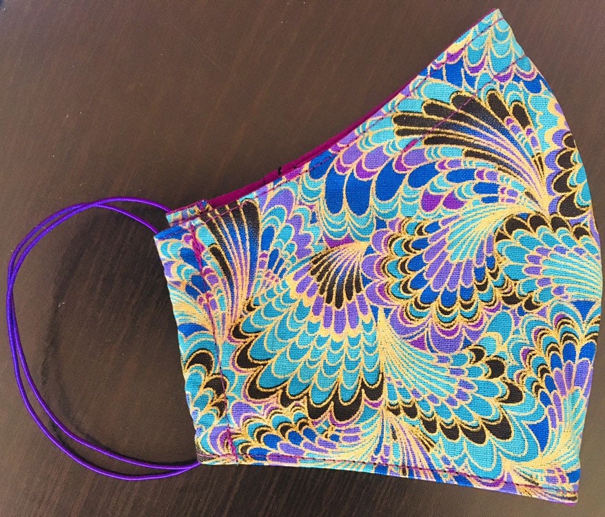 Mermaid Glitter Washable Facemask - Peacock, Japanese Fabric, With fi…