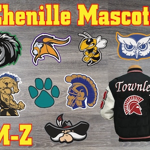 Chenille Mascot M-Z Custom Large Back Letterman Jacket Patch -Made in USA- Made In USA!