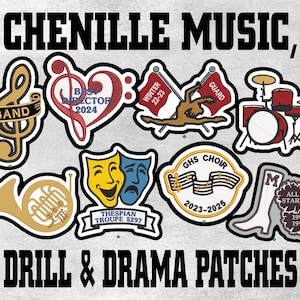 Chenille Music, Drill & Drama Custom Letterman Jacket Patch - Made in USA