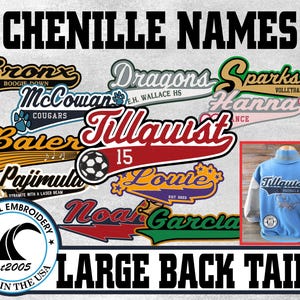 Chenille Name Large Tails Custom Letterman Jacket Patch - Made in USA