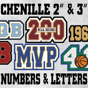 Chenille 2&quot; & 3&quot; Numbers and Letters Custom Letterman Jacket Patch - Made in USA