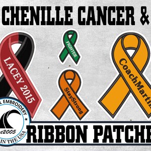 Chenille Cancer & Awareness Ribbon Custom Letterman Jacket Patch - Made in USA