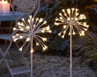 Białe lampy solarne z dzikiego kopru włoskiego | Dekoracyjne oświetlenie ogrodowe na zewnątrz, lampa zasilana dwoma źródłami światła