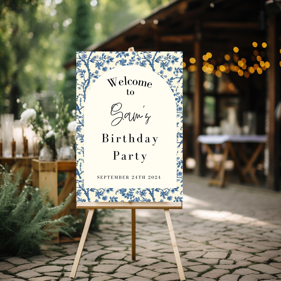 Editable Blue Floral Arch Birthday Party Sign- Instant Download ...