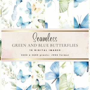 Carta digitale Green and Blue Butterfly: carta per album stampabile con download istantaneo stampabile senza soluzione di continuità per uso commerciale