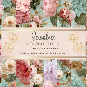 Rococo Floral Digital Paper: Seamless Printable Scrapbook Designs (12x12, 300 dpi JPGs)